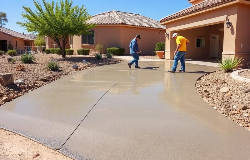 Fresh concrete driveway being poured at a Mesa Arizona home