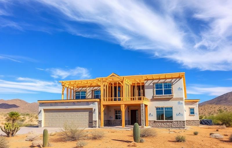 Custom home under construction in the Arizona desert