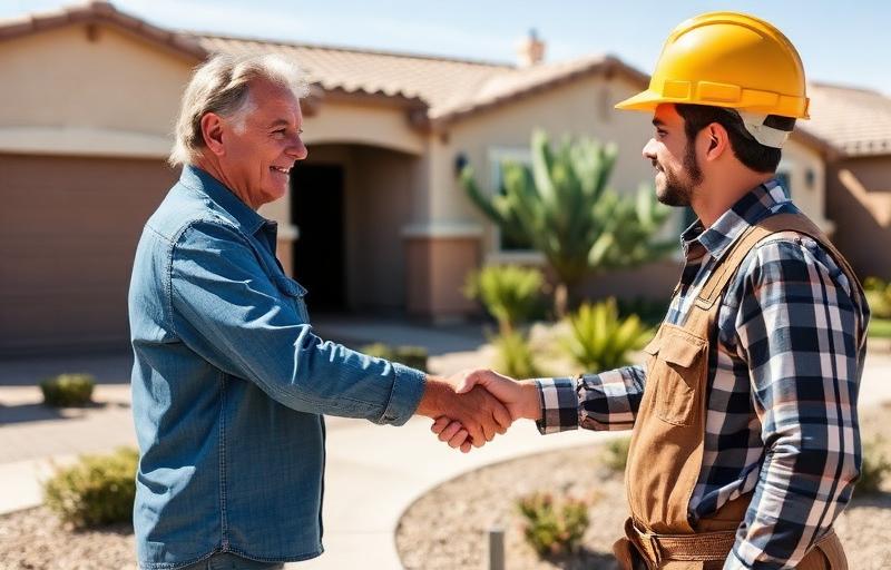 Arizona homeowner shaking hands with licensed contractor