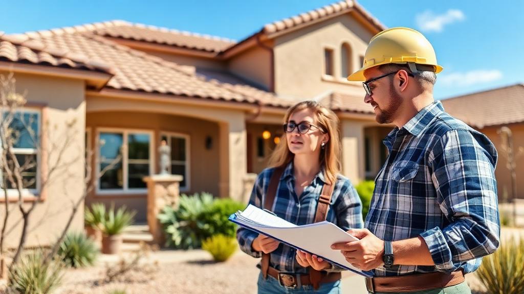 Contractor and homeowner reviewing home inspection results in Mesa Arizona