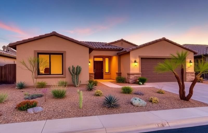 Beautiful remodeled home exterior in Mesa Arizona at sunset