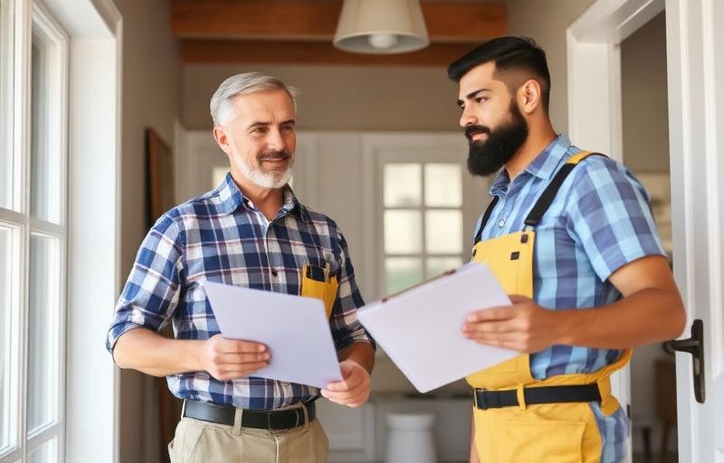 Insurance adjuster and contractor reviewing property damage documentation
