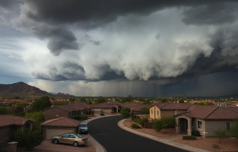 Arizona monsoon storm approaching residential neighborhood in Mesa