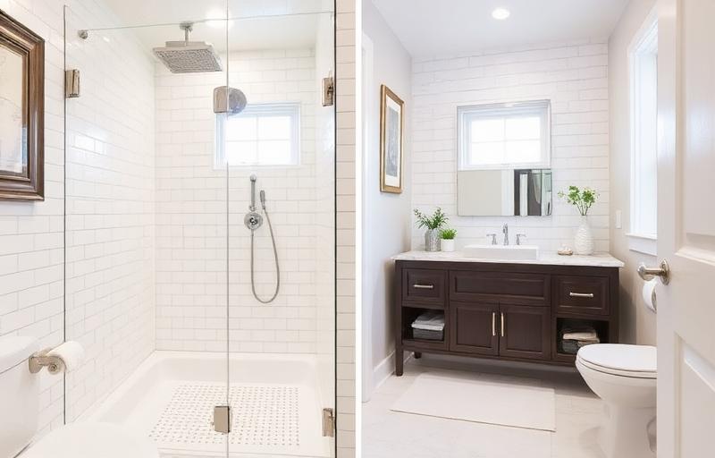 Modern small bathroom remodel with walk-in shower and floating vanity