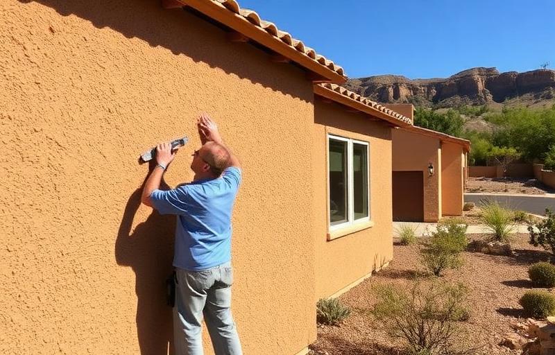 Stucco repair being performed on an Arizona home exterior
